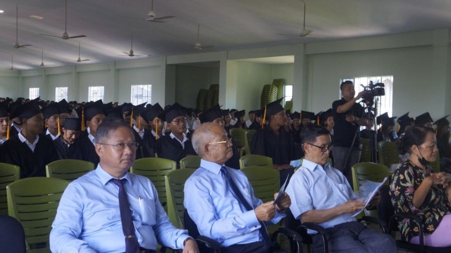 Justice HK Sema addressing the commencement day of Immanuel College, Dimapur on August 6. (Morung Photo)